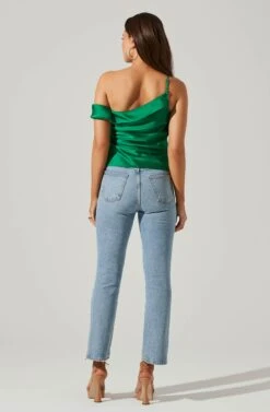 Shion Satin Off Shoulder Top -Outlet Cozi Luxe Store ACT17761 GREEN 5