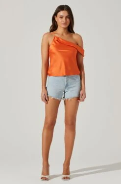 Shion Satin Off Shoulder Top -Outlet Cozi Luxe Store ACT17761 ORANGE 1