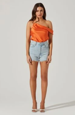 Shion Satin Off Shoulder Top -Outlet Cozi Luxe Store ACT17761 ORANGE 2