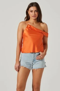 Shion Satin Off Shoulder Top -Outlet Cozi Luxe Store ACT17761 ORANGE 3