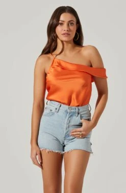 Shion Satin Off Shoulder Top -Outlet Cozi Luxe Store ACT17761 ORANGE 4