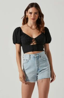 Amadia Puff Sleeve Crop Top 13 Amadia Puff Sleeve Crop Top -Outlet Cozi Luxe Store ACT17781 BLACK 2