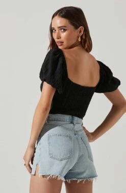 Amadia Puff Sleeve Crop Top 15 Amadia Puff Sleeve Crop Top -Outlet Cozi Luxe Store ACT17781 BLACK 4