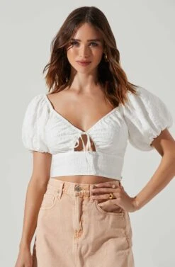 Amadia Puff Sleeve Crop Top 16 Amadia Puff Sleeve Crop Top -Outlet Cozi Luxe Store ACT17781 WHITE 3