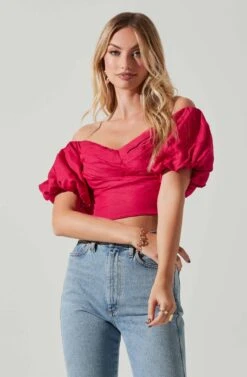Laurana Off Shoulder Puff Sleeve Top -Outlet Cozi Luxe Store ACT17789 FUCHSIA 2