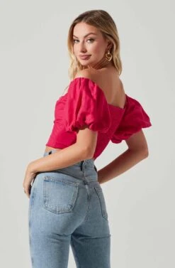 Laurana Off Shoulder Puff Sleeve Top -Outlet Cozi Luxe Store ACT17789 FUCHSIA 4