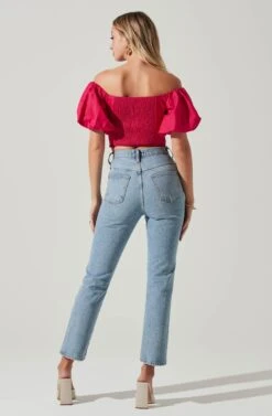 Laurana Off Shoulder Puff Sleeve Top -Outlet Cozi Luxe Store ACT17789 FUCHSIA 5