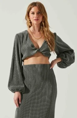 Cataleya Plisse Twist Bust Top -Outlet Cozi Luxe Store ACT17812 DARKSAGE 2