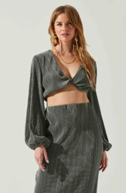 Cataleya Plisse Twist Bust Top -Outlet Cozi Luxe Store ACT17812 DARKSAGE 3