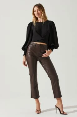 Wrenley Twist Front Puff Sleeve Top 23 Wrenley Twist Front Puff Sleeve Top -Outlet Cozi Luxe Store ACT17827 BLACK 1