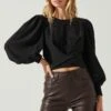 Wrenley Twist Front Puff Sleeve Top -Outlet Cozi Luxe Store ACT17827 BLACK 3