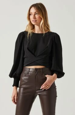 Wrenley Twist Front Puff Sleeve Top 22 Wrenley Twist Front Puff Sleeve Top -Outlet Cozi Luxe Store ACT17827 BLACK 4