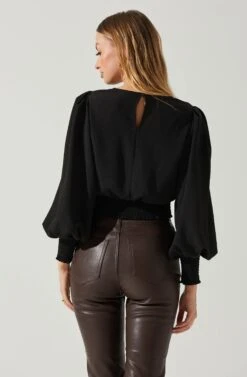 Wrenley Twist Front Puff Sleeve Top 25 Wrenley Twist Front Puff Sleeve Top -Outlet Cozi Luxe Store ACT17827 BLACK 5