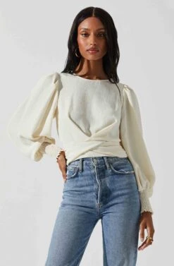 Wrenley Twist Front Puff Sleeve Top 26 Wrenley Twist Front Puff Sleeve Top -Outlet Cozi Luxe Store ACT17827 CREAM 3