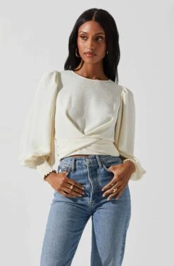 Wrenley Twist Front Puff Sleeve Top 28 Wrenley Twist Front Puff Sleeve Top -Outlet Cozi Luxe Store ACT17827 CREAM 4