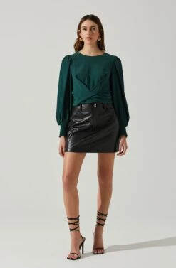 Wrenley Twist Front Puff Sleeve Top 33 Wrenley Twist Front Puff Sleeve Top -Outlet Cozi Luxe Store ACT17827 HUNTERGREEN 1