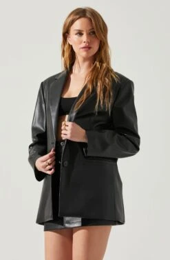 Ezra Faux Leather Oversized Blazer -Outlet Cozi Luxe Store ACT17828 BLACK 2