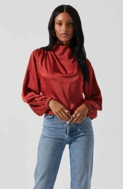 Veronica Satin Cutout Top -Outlet Cozi Luxe Store ACT17833S RUST 3