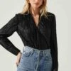 Laurel Satin Pleated Long Sleeve Top -Outlet Cozi Luxe Store ACT17840P BLACK 4