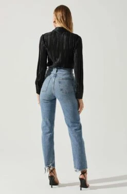 Laurel Satin Pleated Long Sleeve Top -Outlet Cozi Luxe Store ACT17840P BLACK 6