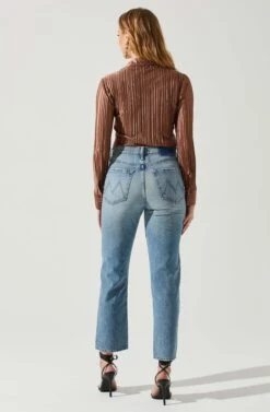 Laurel Satin Pleated Long Sleeve Top -Outlet Cozi Luxe Store ACT17840P BROWN 5