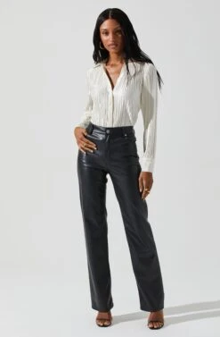 Laurel Satin Pleated Long Sleeve Top -Outlet Cozi Luxe Store ACT17840P CREAM 3