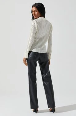 Laurel Satin Pleated Long Sleeve Top -Outlet Cozi Luxe Store ACT17840P CREAM 5