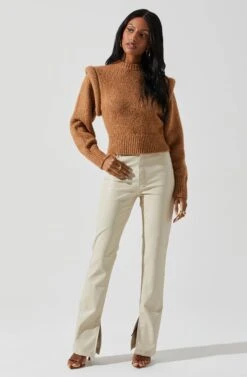 Luciana Shoulder Detail Sweater -Outlet Cozi Luxe Store ACT17841 CAMEL 2