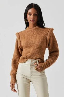 Luciana Shoulder Detail Sweater -Outlet Cozi Luxe Store ACT17841 CAMEL 4