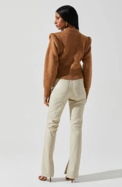 Luciana Shoulder Detail Sweater -Outlet Cozi Luxe Store ACT17841 CAMEL 6