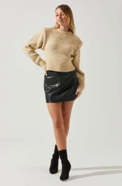 Luciana Shoulder Detail Sweater -Outlet Cozi Luxe Store ACT17841 TAUPE 2