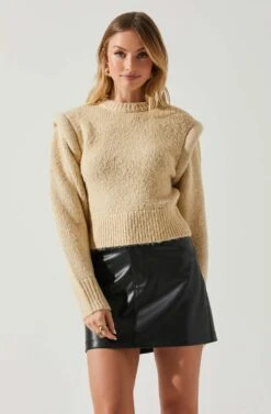 Luciana Shoulder Detail Sweater -Outlet Cozi Luxe Store ACT17841 TAUPE 4