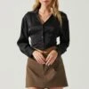 Millie Cropped Button Up Satin Top -Outlet Cozi Luxe Store ACT17847 BLACK 4