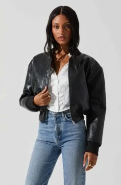 Avianna Faux Leather Bomber Jacket -Outlet Cozi Luxe Store ACT17852 BLACK 4