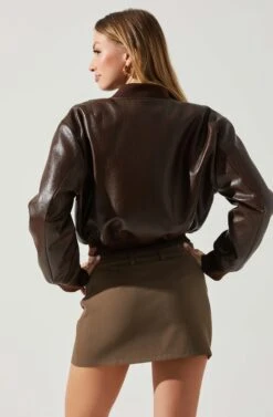 Avianna Faux Leather Bomber Jacket -Outlet Cozi Luxe Store ACT17852 BROWN 5