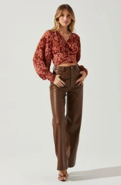 Pernilla Pleated Floral Puff Sleeve Top -Outlet Cozi Luxe Store ACT17858C RUSTFLORAL 2