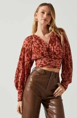 Pernilla Pleated Floral Puff Sleeve Top -Outlet Cozi Luxe Store ACT17858C RUSTFLORAL 4