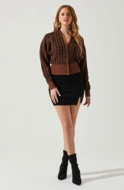 Ruby Houndstooth Cardigan -Outlet Cozi Luxe Store ACT17863 DARKBROWNBLACK 1