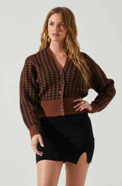Ruby Houndstooth Cardigan -Outlet Cozi Luxe Store ACT17863 DARKBROWNBLACK 4