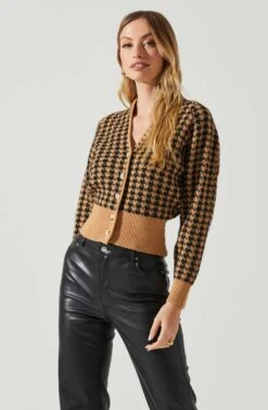 Ruby Houndstooth Cardigan -Outlet Cozi Luxe Store ACT17863 TAUPEBLACK 3