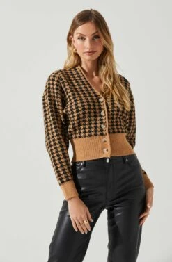 Ruby Houndstooth Cardigan -Outlet Cozi Luxe Store ACT17863 TAUPEBLACK 4