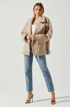 Layne Oversized Moto Jacket -Outlet Cozi Luxe Store ACT17865 TAUPE 1