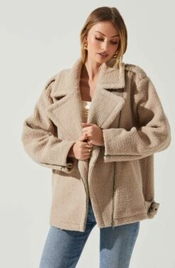 Layne Oversized Moto Jacket -Outlet Cozi Luxe Store ACT17865 TAUPE 3