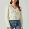 Bianca V Neck Pointelle Sweater -Outlet Cozi Luxe Store ACT17869 CREAM 3