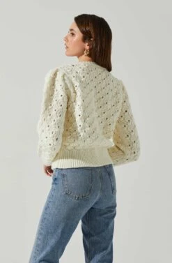 Bianca V Neck Pointelle Sweater -Outlet Cozi Luxe Store ACT17869 CREAM 5