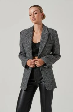 Pauline Herringbone Blazer 10 Pauline Herringbone Blazer -Outlet Cozi Luxe Store ACT17875H BLACK WHITE 15711