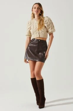 Aitana Pearl Embellished Cable Knit Short Sleeve Sweater -Outlet Cozi Luxe Store ACT17877 CREAM 1