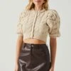 Aitana Pearl Embellished Cable Knit Short Sleeve Sweater -Outlet Cozi Luxe Store ACT17877 CREAM 2