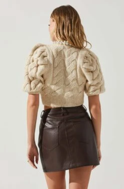 Aitana Pearl Embellished Cable Knit Short Sleeve Sweater -Outlet Cozi Luxe Store ACT17877 CREAM 5