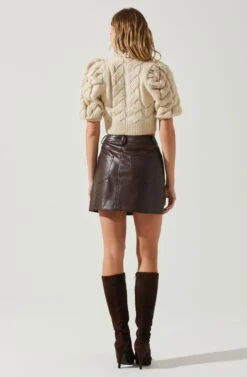 Aitana Pearl Embellished Cable Knit Short Sleeve Sweater -Outlet Cozi Luxe Store ACT17877 CREAM 6